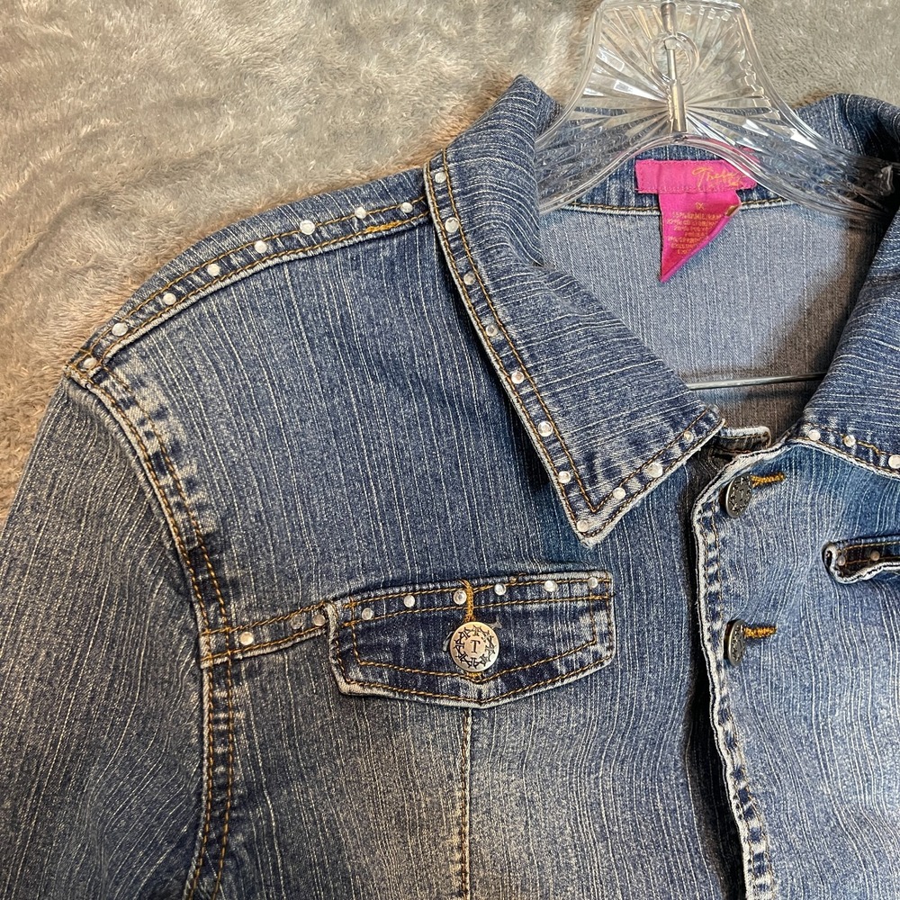 Thalia Sodi Vintage Y2K Bratz Juniors Rhinestone Cropped Denim Jacket 1X